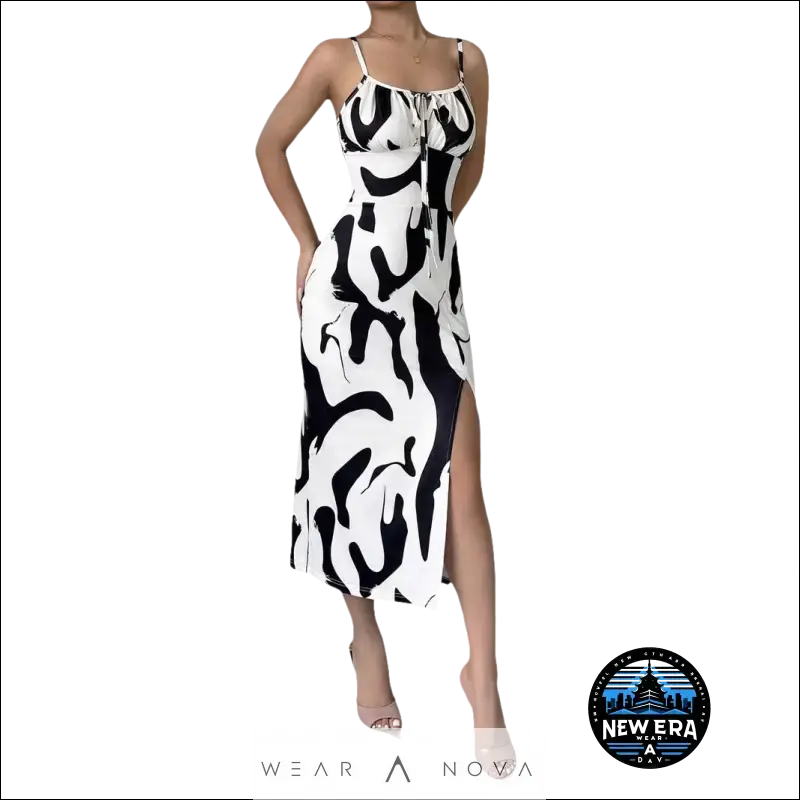 Sweet Summer  Dress Printed Suspender Split  Fashion 