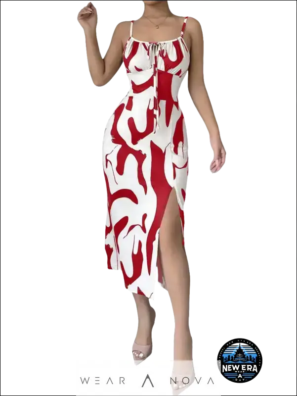 Sweet Summer  Dress Printed Suspender Split  Fashion 