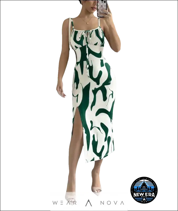 Sweet Summer  Dress Printed Suspender Split  Fashion 