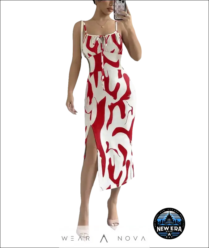 Sweet Summer  Dress Printed Suspender Split  Fashion 