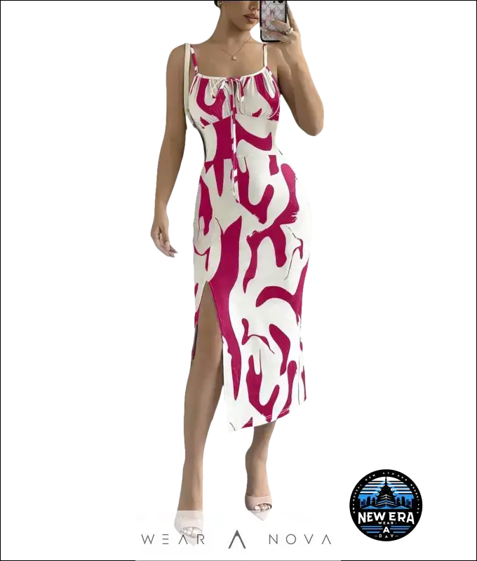Sweet Summer  Dress Printed Suspender Split  Fashion 