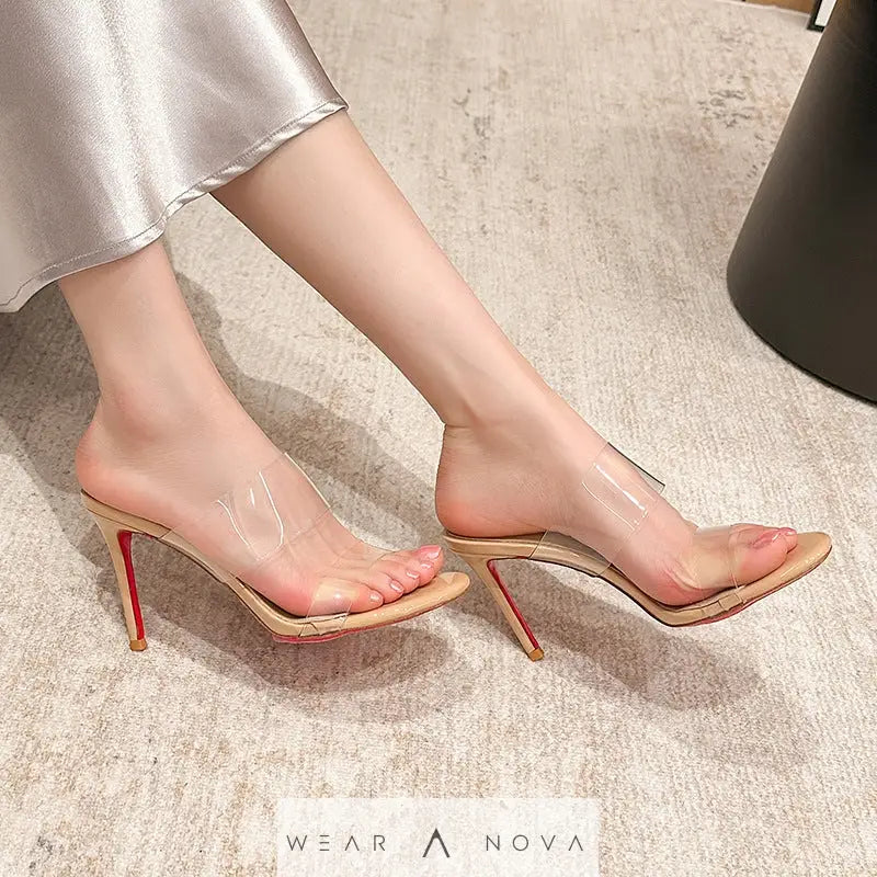 Transparent High Heels Women's Ankle-strap Stilettos Sandals  Shoes 