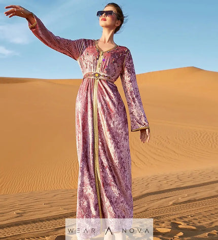 Velvet Dress – Slimming Luxury Long A-line Gown with Hand Stitching  dress Summer 