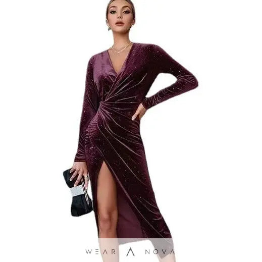 Velvet Long Sleeve Evening Dress  Dress lux NewEraWear