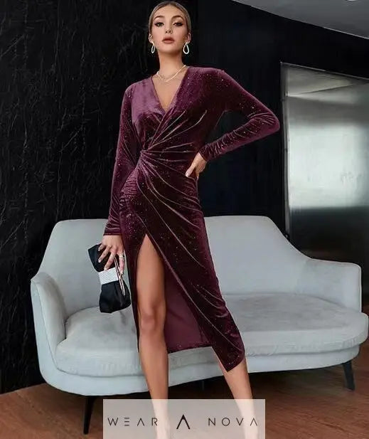 Velvet Long Sleeve Evening Dress  Dress lux NewEraWear