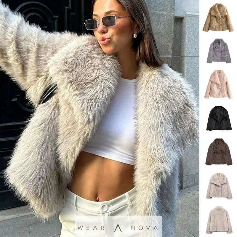 Winter Plush Coat Fashion Thicken Lapel Outwear Casual Long Sleeve Tops Womens Clothing  Damenpelzmantel 