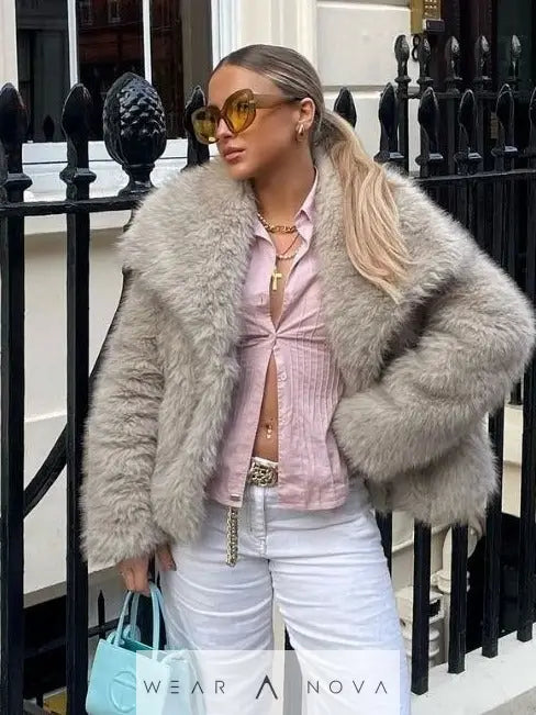Winter coat Plush Coat Fashion Thicken Lapel Outwear Casual Long Sleeve Tops  Damenpelzmantel 