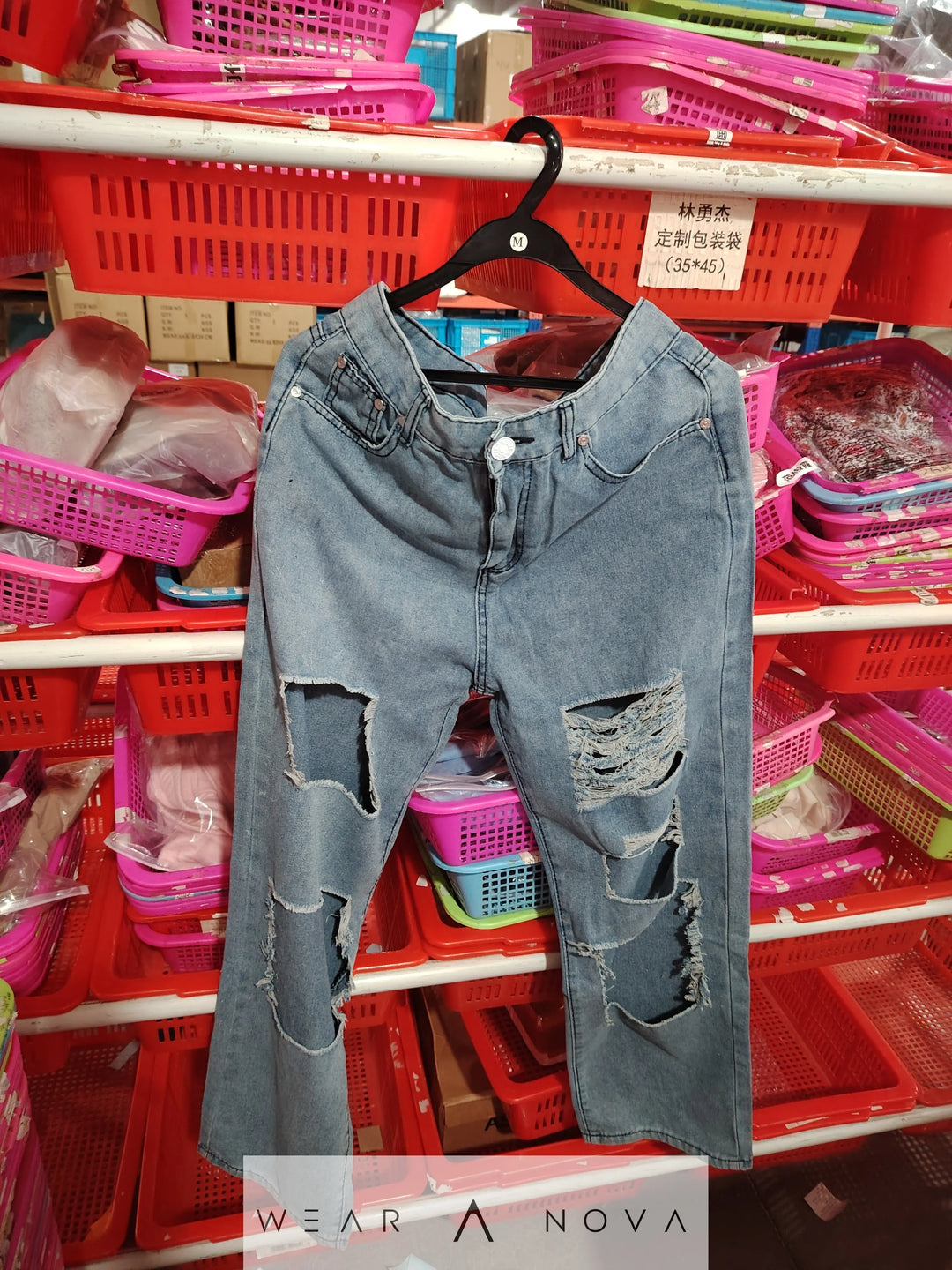 Women's American Retro Hole-punched Jeans Women High Waist Straight-crotch Loose Slim Design High-street Vibe Wide-legged Dragging Pants - WearaNova