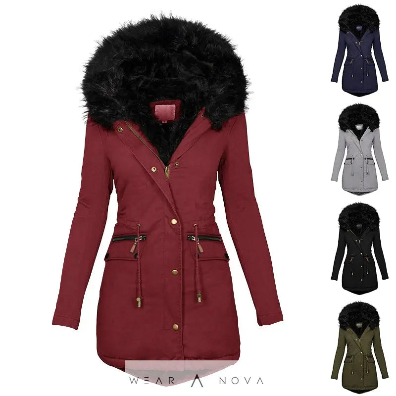 Women's Plush Hooded Parkas Winter Warm Thick  Zip-up Jackets Casual Mid-length Solid Buckle Pockets Coat Outerwear Clothing  jacket NewEraWear