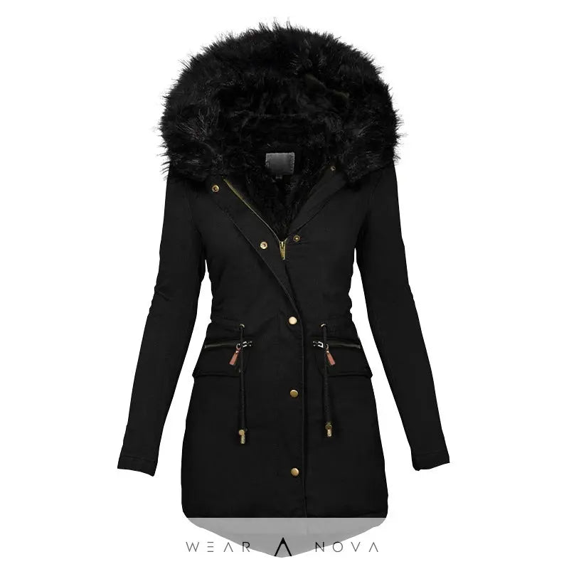 Women's Plush Hooded Parkas Winter Warm Thick  Zip-up Jackets Casual Mid-length Solid Buckle Pockets Coat Outerwear Clothing  jacket NewEraWear