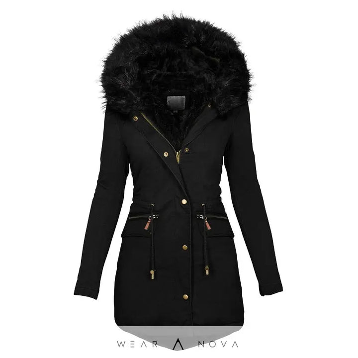 Women's Plush Hooded Parkas Winter Warm Thick  Zip-up Jackets Casual Mid-length Solid Buckle Pockets Coat Outerwear Clothing  jacket NewEraWear