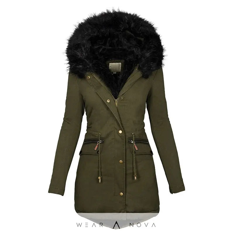 Women's Plush Hooded Parkas Winter Warm Thick  Zip-up Jackets Casual Mid-length Solid Buckle Pockets Coat Outerwear Clothing  jacket NewEraWear