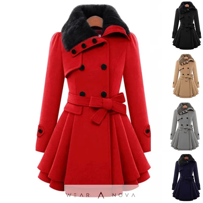 Women's Slim Mid-length Woolen Coat With Belt Thickened Double-breasted Padded Windbreaker Coat  Jacket Women Elegant Quality 