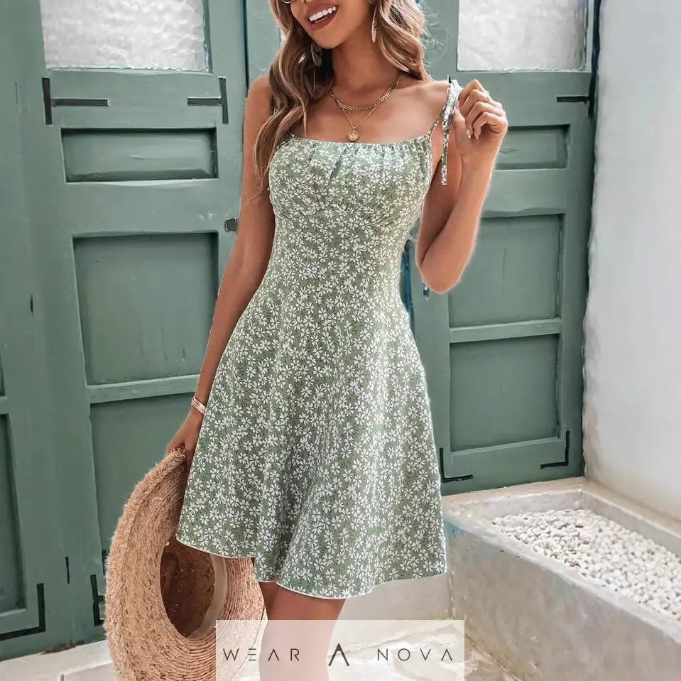 Women's Summer Dress Floral Spaghetti Strap Beach Short Dress  Dress 