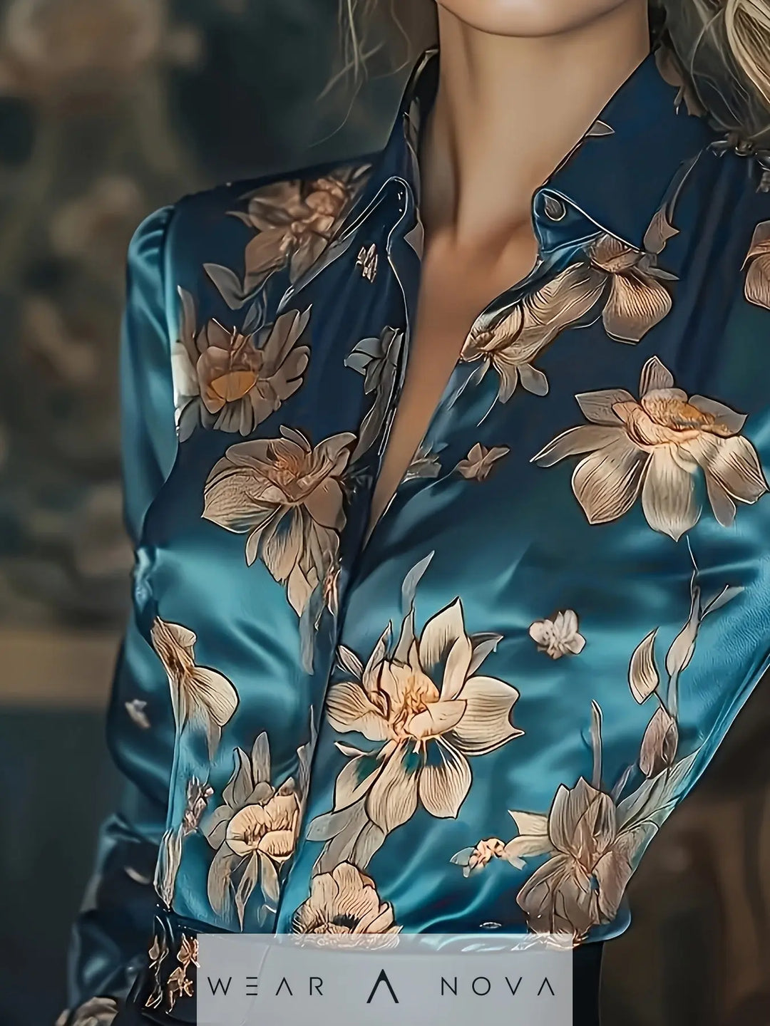 Womens Retro Printed Satin Long-Sleeve Shirt  fashion women NewEraWear